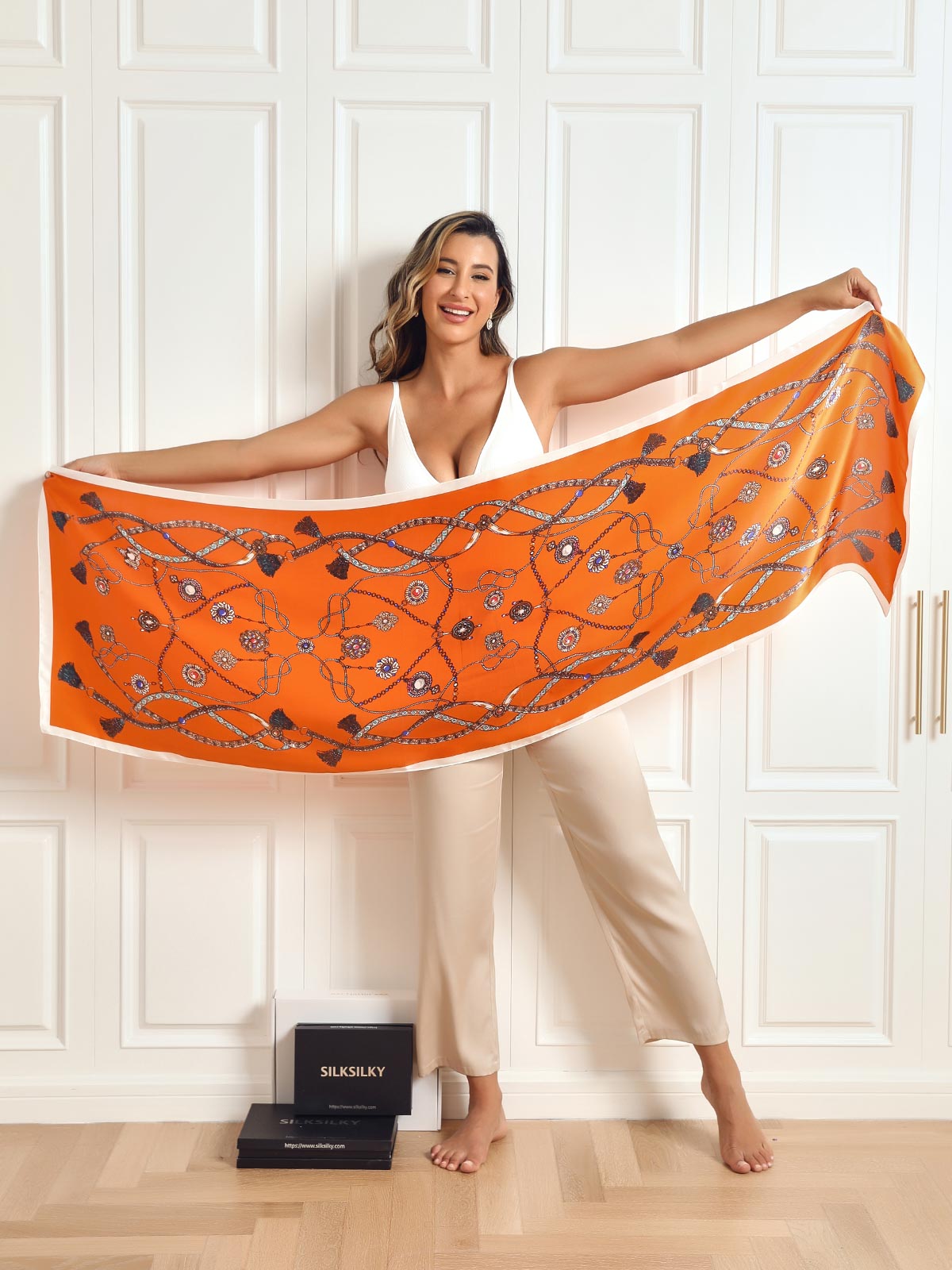 [P018] SilkSilky-CA Pure Silk Scarf 006