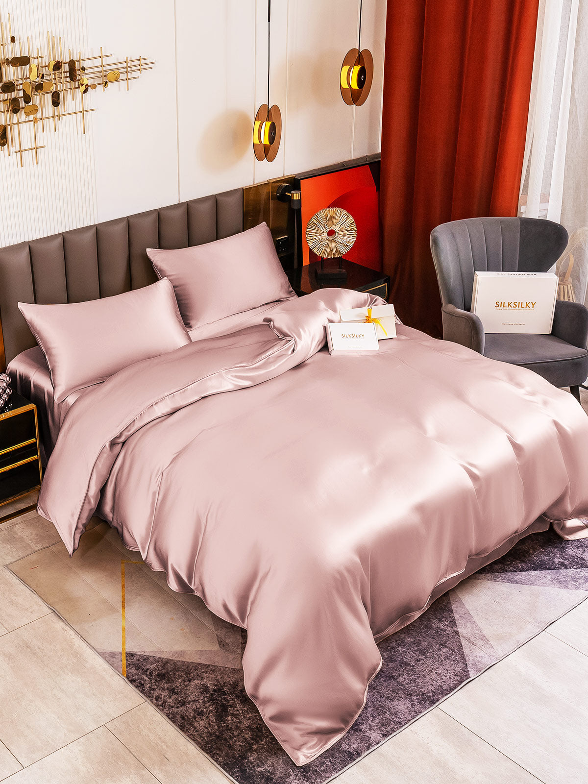 [Pale Mauve] SilkSilky-CA 19Momme Pure Silk Bedding Set 001