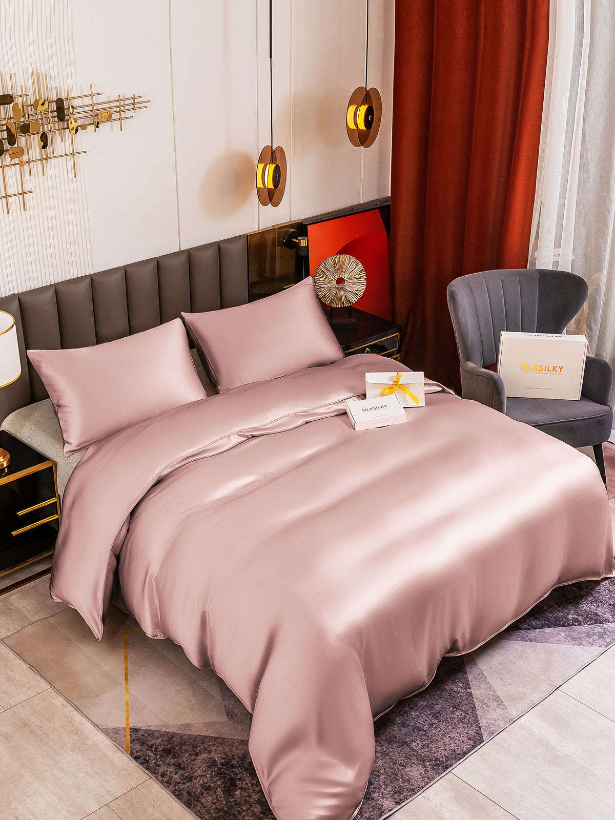 [Pale Mauve] SilkSilky-CA 19Momme Pure Silk Bedding Set 004