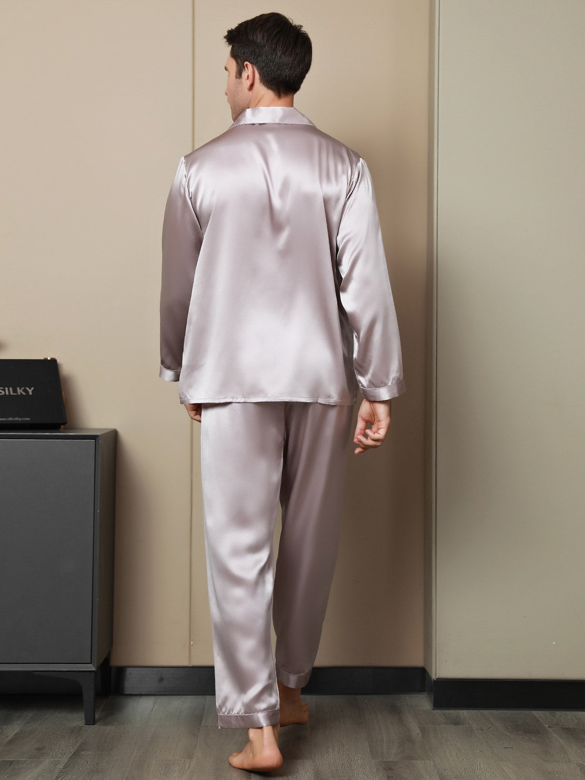 [Pale Mauve] SilkSilky-CA 19Momme Pure Silk Long Sleeve Lapel Men's Pajamas 002