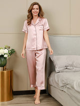 [Pink] SilkSilky-CA Short Sleeve Lapel Collar Women's Pajamas 004