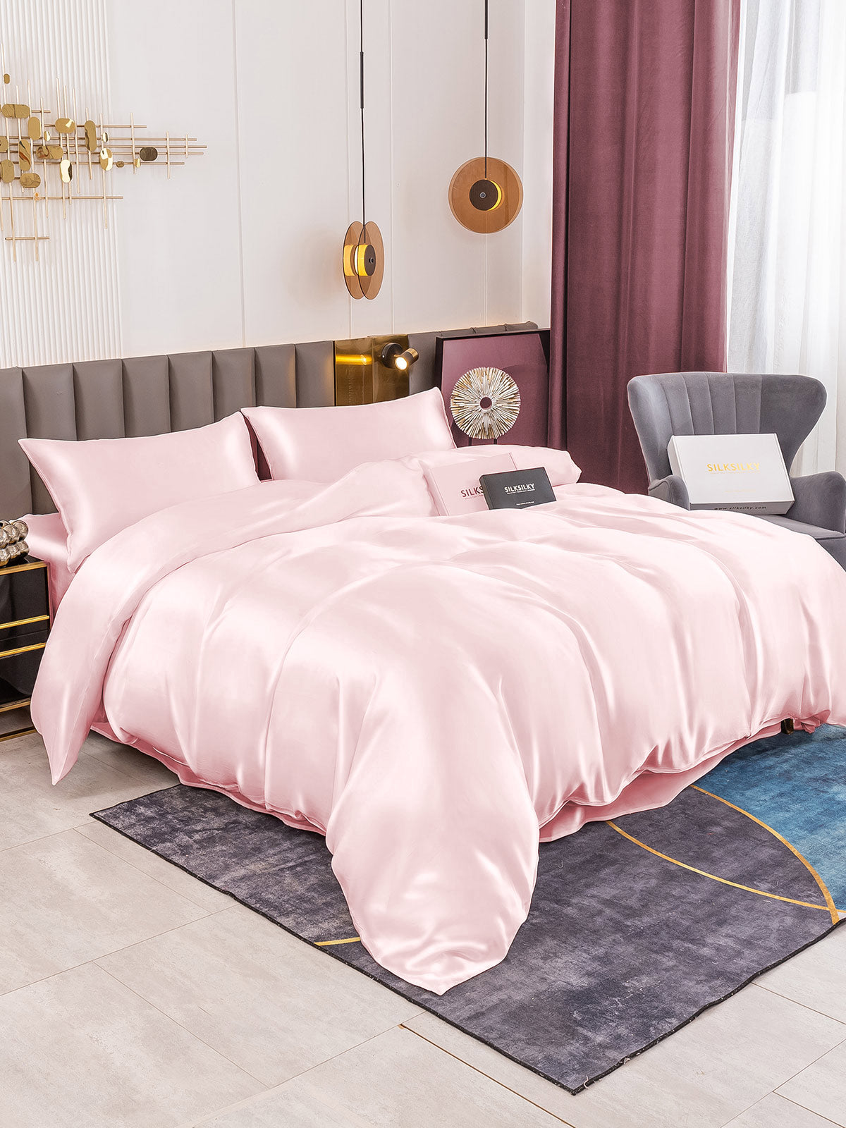 [Pink] SilkSilky-CA 19Momme Pure Silk Bedding Set 001