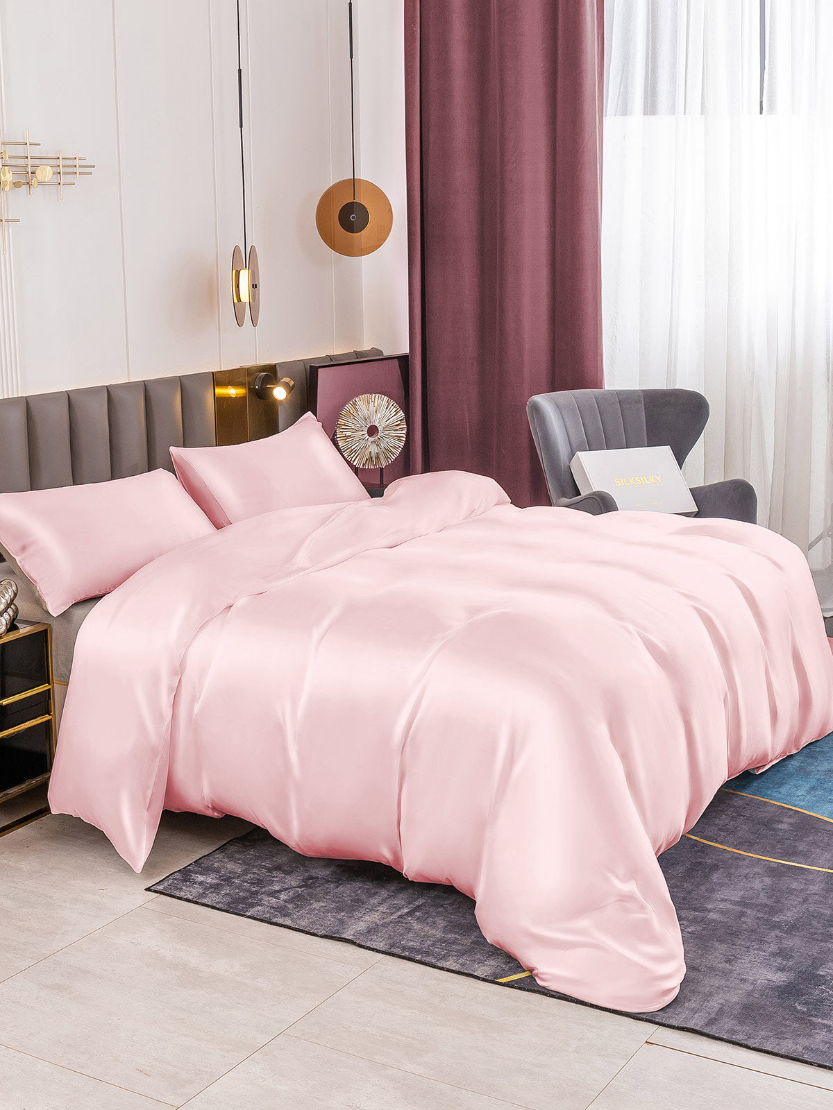 [Pink] SilkSilky-CA 19Momme Pure Silk Bedding Set 005
