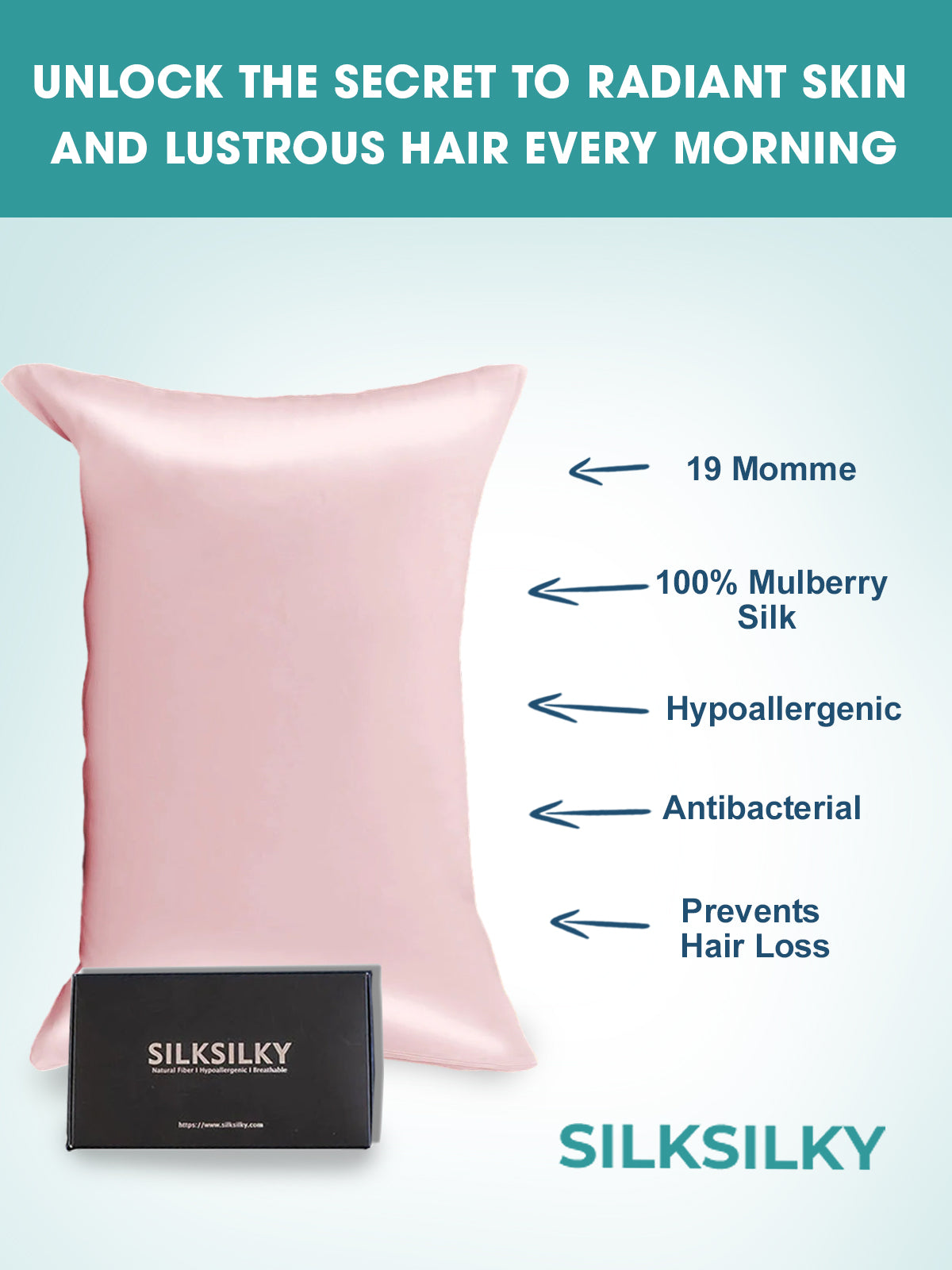 [Pink] SilkSilky-CA 19Momme Pure Silk Pillowcase 002