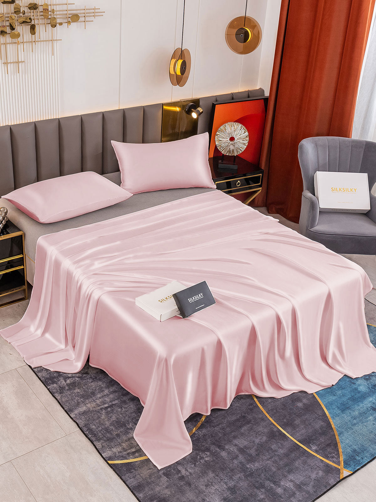 [Pink] SilkSilky-CA 19Momme Pure Silk Sheet 001