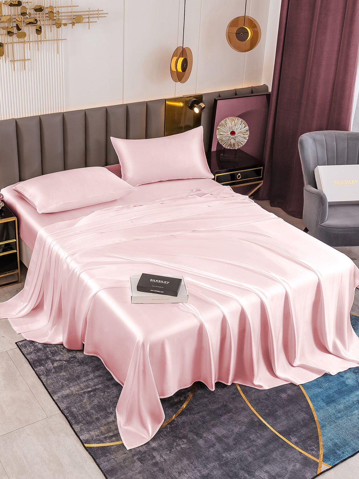 [Pink] SilkSilky-CA 19Momme Pure Silk Sheet 001