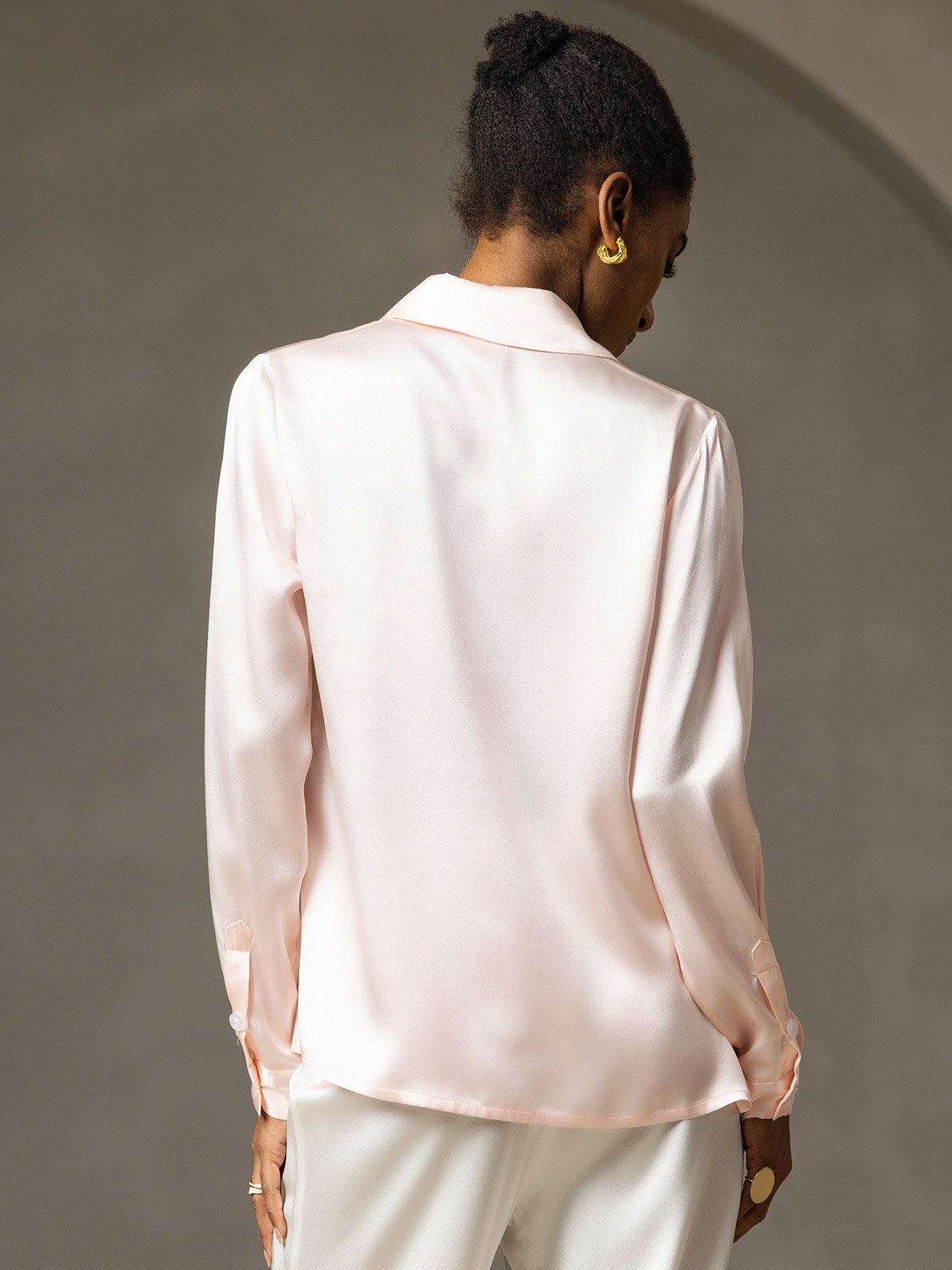 [Pink] SilkSilky-CA 19Momme Silk Lapel Collar Women's Shirt 002