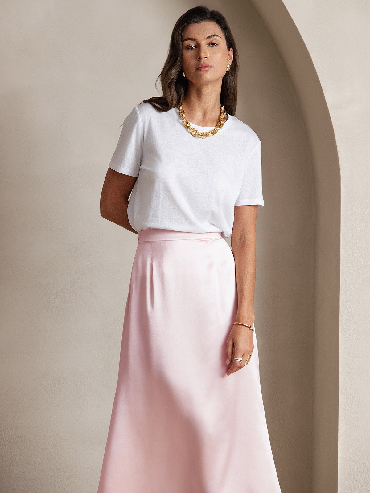 [Pink] SilkSilky-CA 19Momme Silk Skirt 004