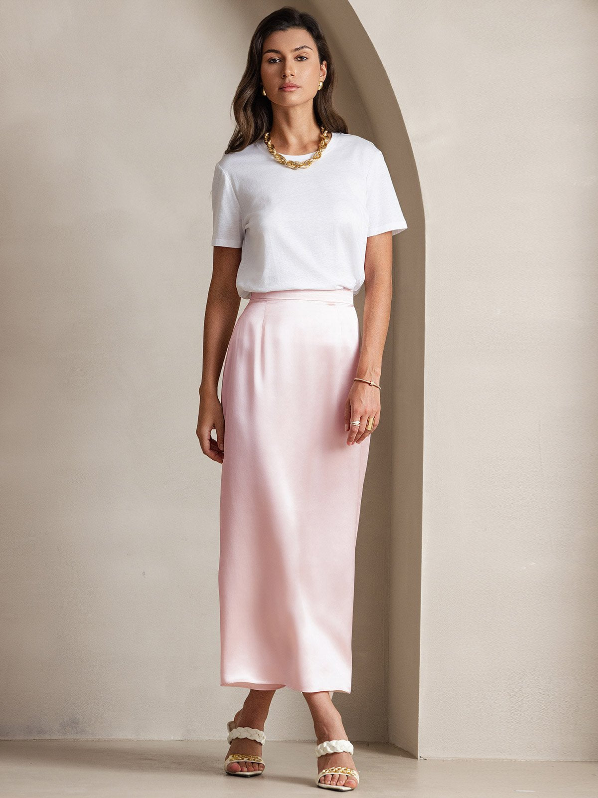 [Pink] SilkSilky-CA 19Momme Silk Skirt 005