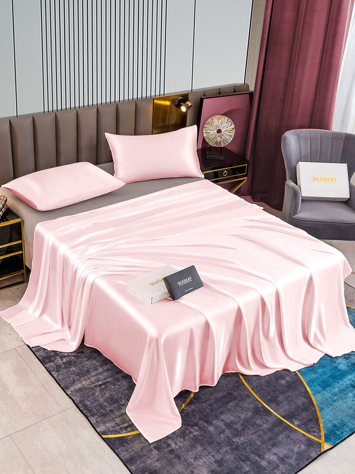 [Pink] SilkSilky-CA 22Momme Pure Silk Bedding Set 002