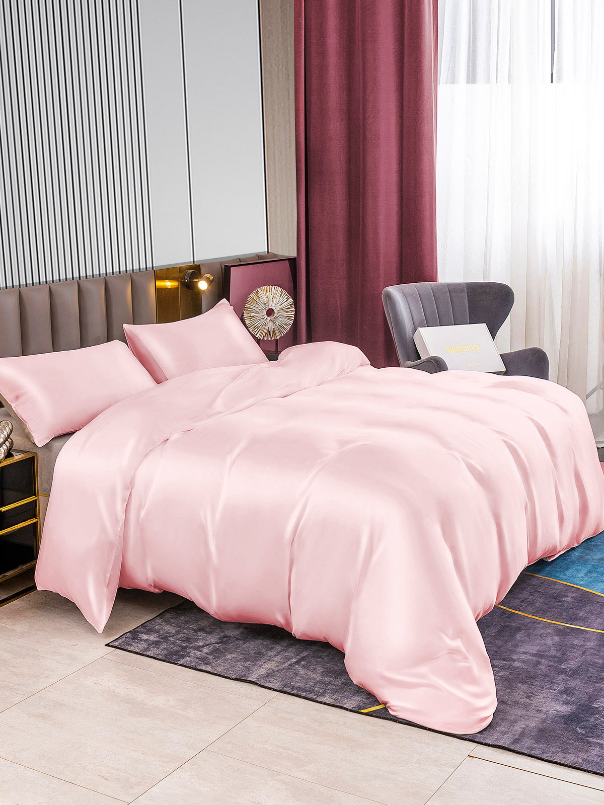 [Pink] SilkSilky-CA 22Momme Pure Silk Bedding Set 002