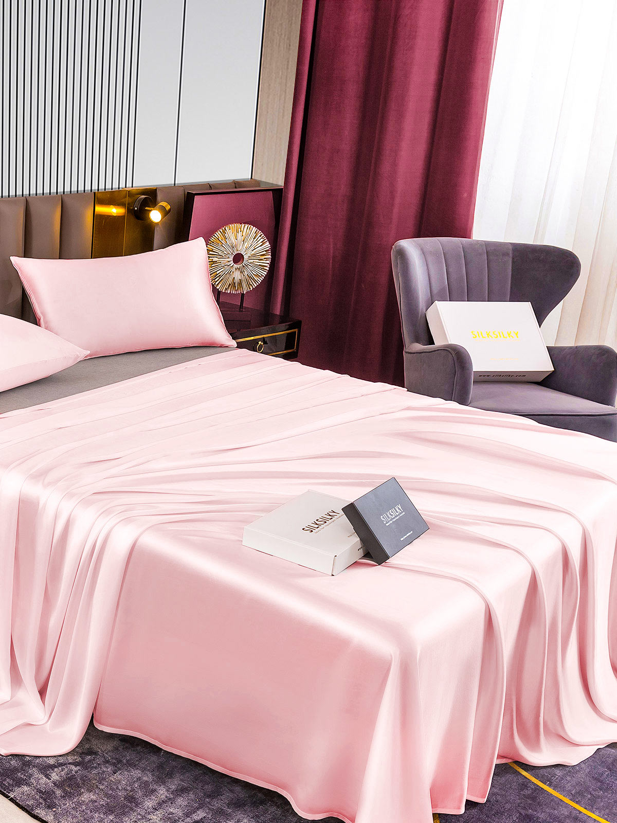 [Pink] SilkSilky-CA 22Momme Pure Silk Bedding Set 004