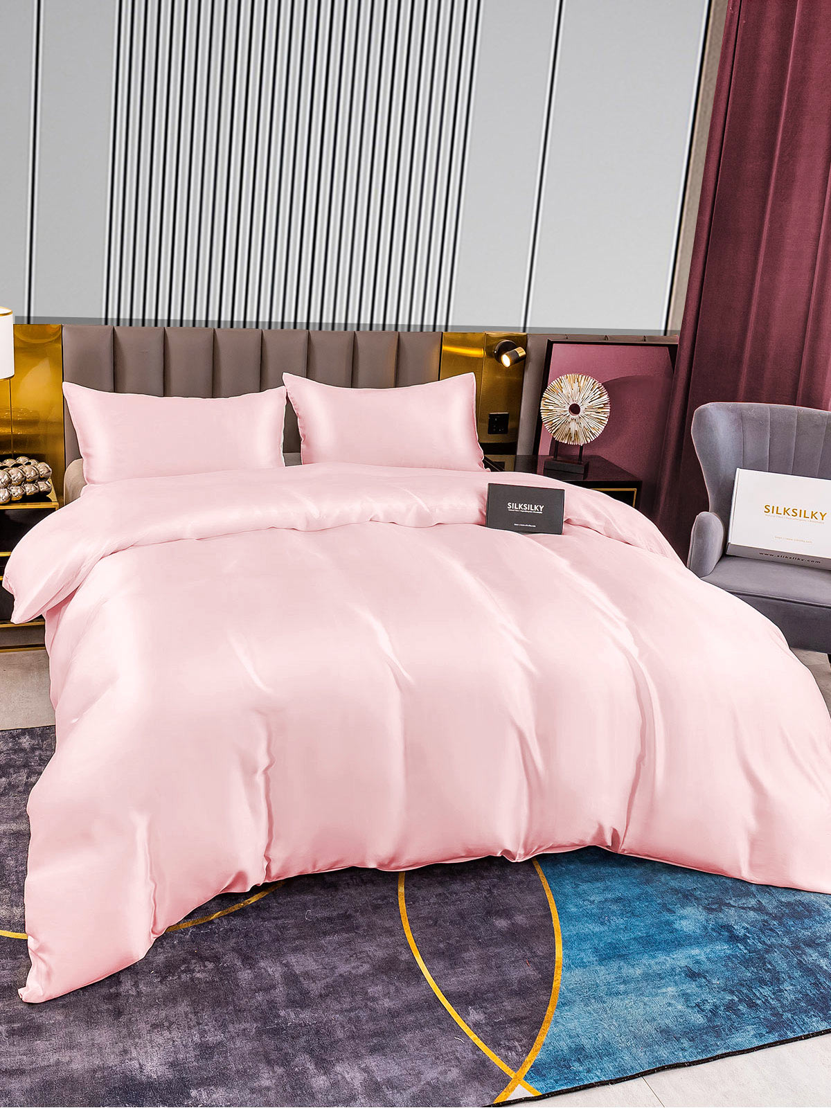 [Pink] SilkSilky-CA 22Momme Pure Silk Bedding Set 004