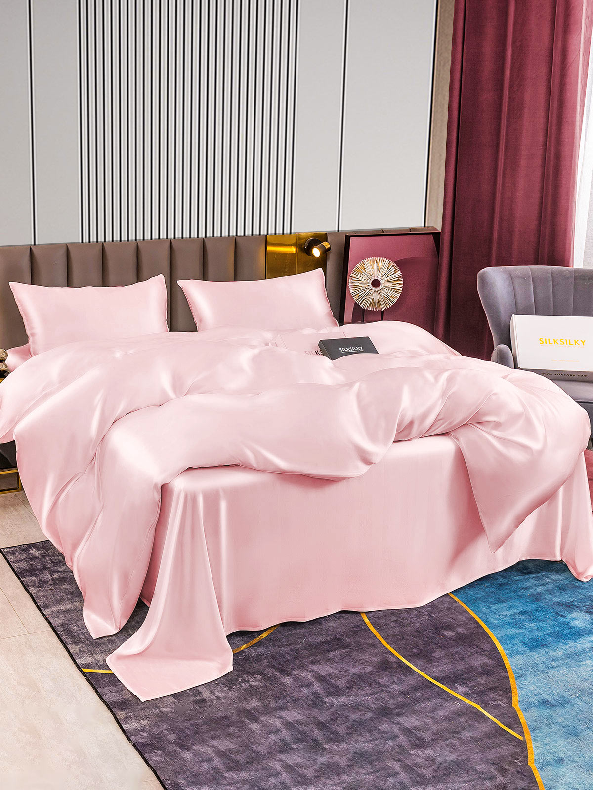 [Pink] SilkSilky-CA 22Momme Pure Silk Bedding Set 008