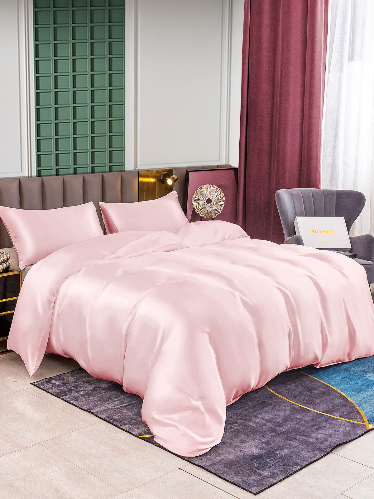 [Pink] SilkSilky-CA 25Momme Pure Silk Bedding Set 001