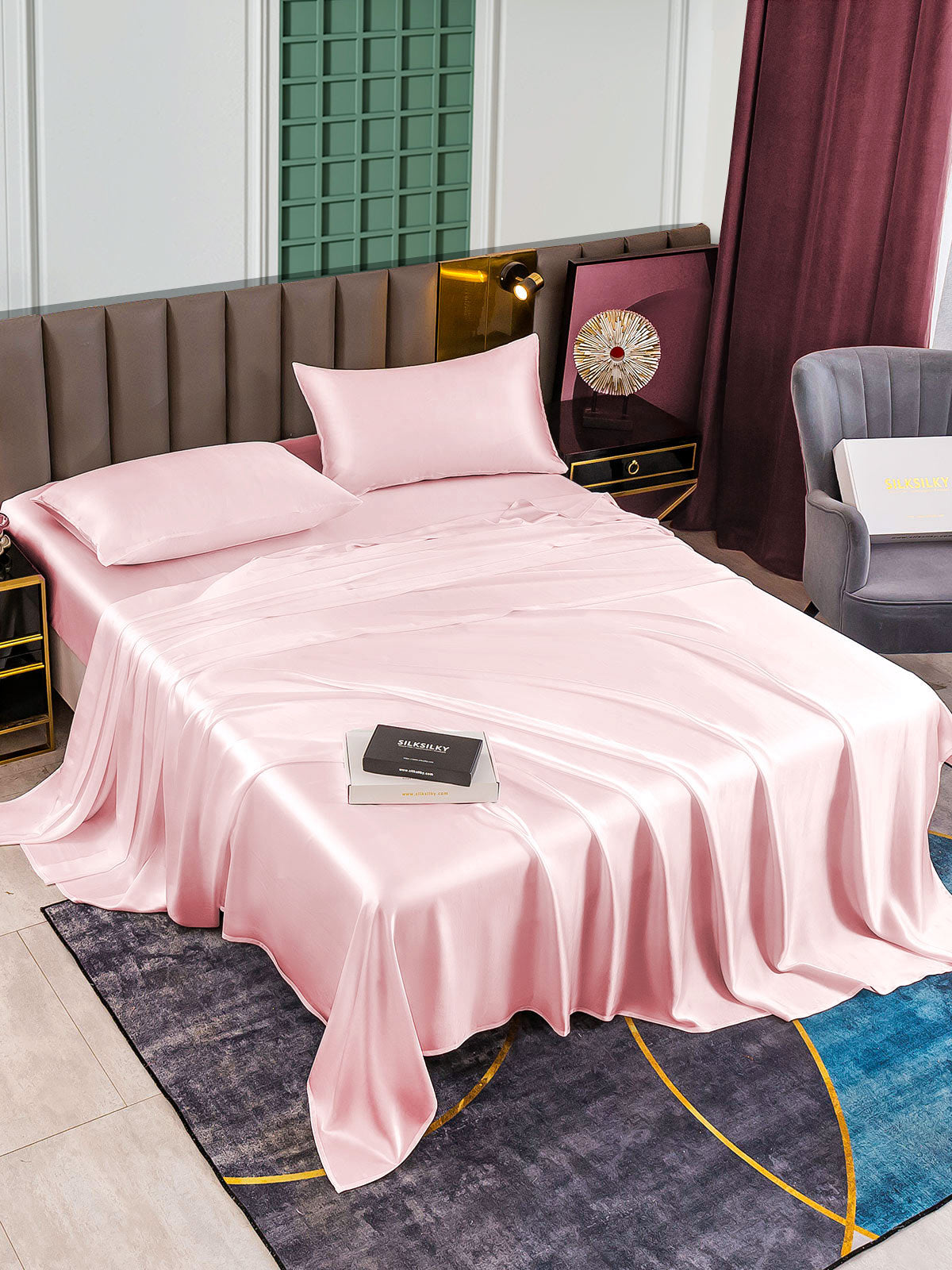 [Pink] SilkSilky-CA 25Momme Pure Silk Bedding Set 002