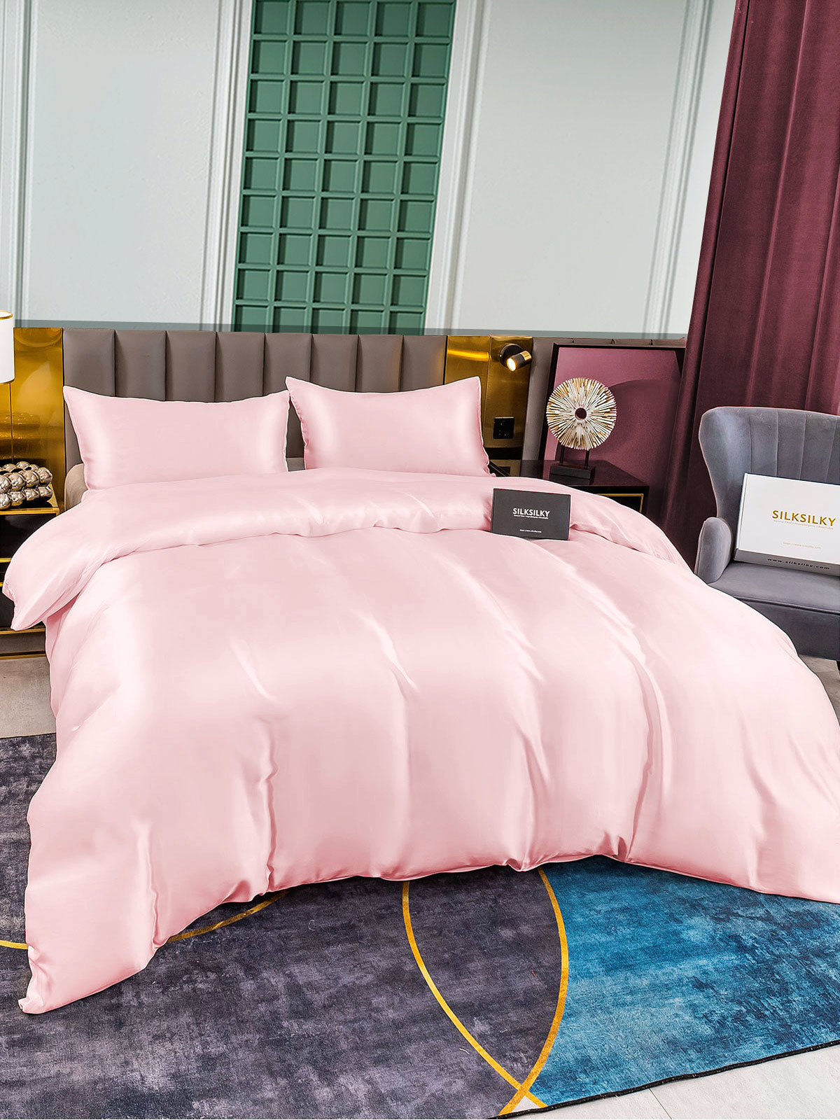 [Pink] SilkSilky-CA 25Momme Pure Silk Bedding Set 003