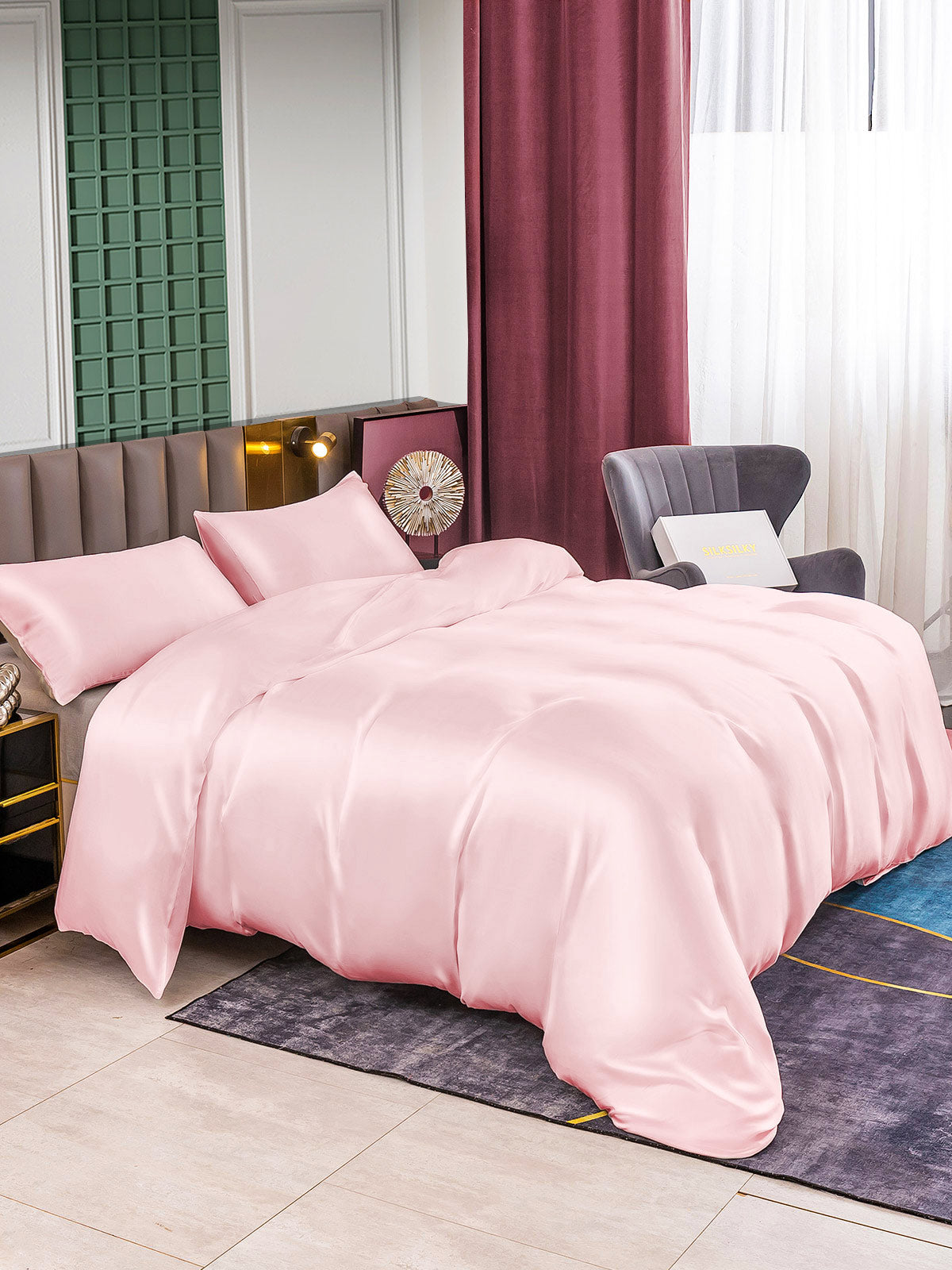 [Pink] SilkSilky-CA 25Momme Pure Silk Bedding Set 004