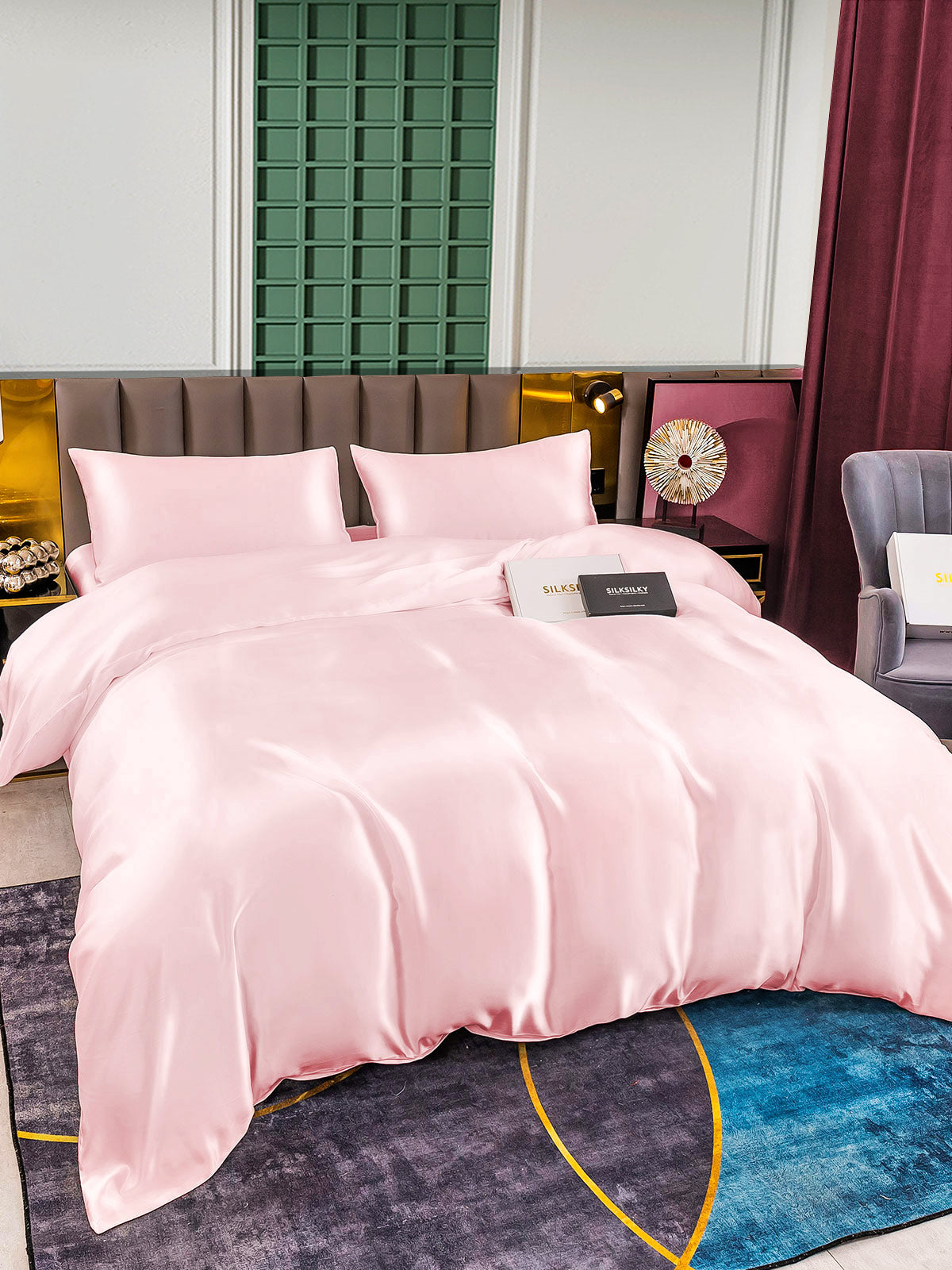 [Pink] SilkSilky-CA 25Momme Pure Silk Bedding Set 005