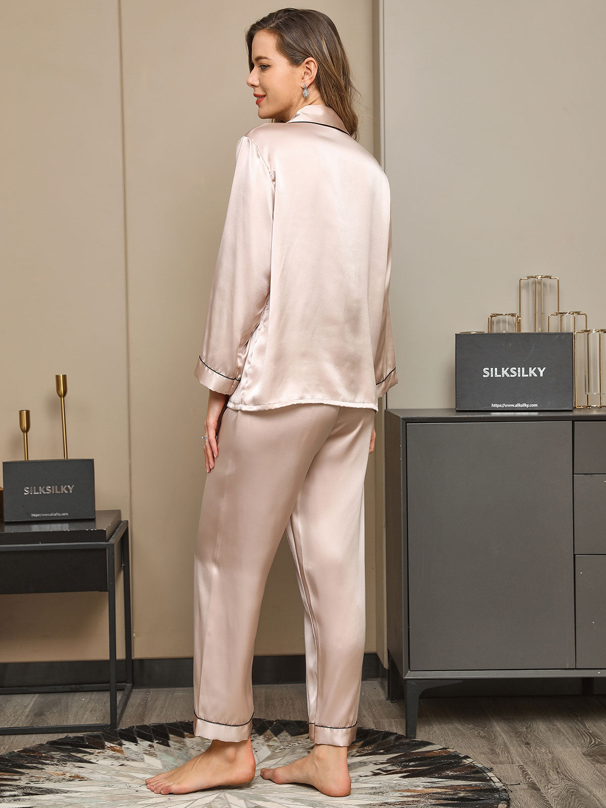 [Pink] SilkSilky-CA Long Sleeve Lapel Women's Pajamas 002