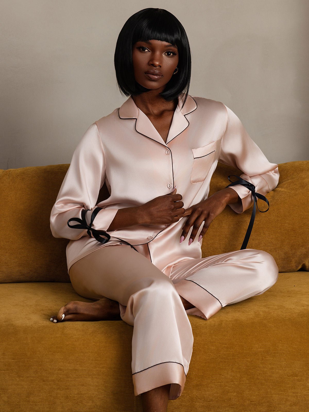 [Pink] SilkSilky-CA Pure Silk Long Sleeve Lapel Women's Pajamas 001
