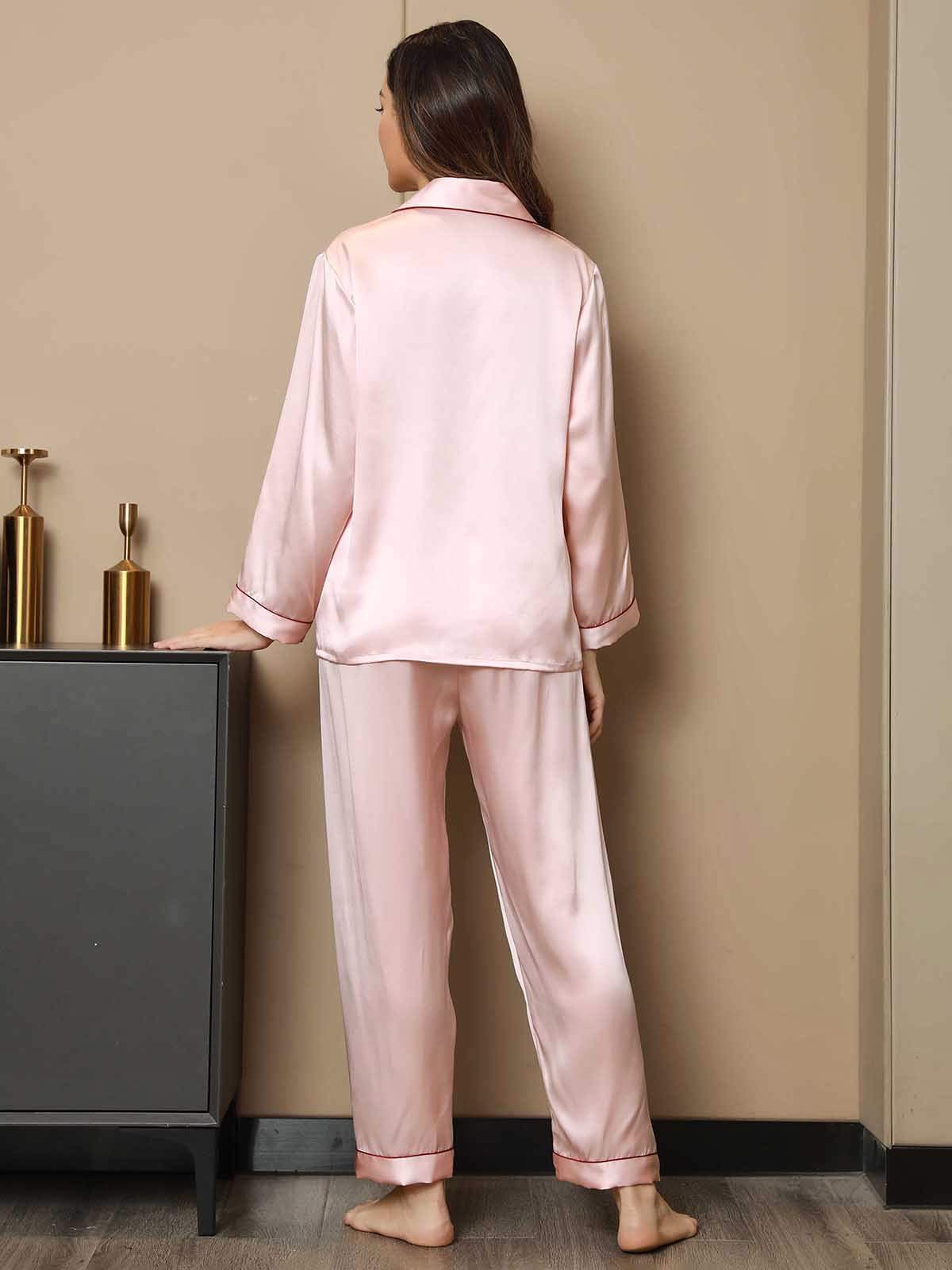 [Pink] SilkSilky-CA Pure Silk Long Sleeve Lapel Women's Pajamas 002