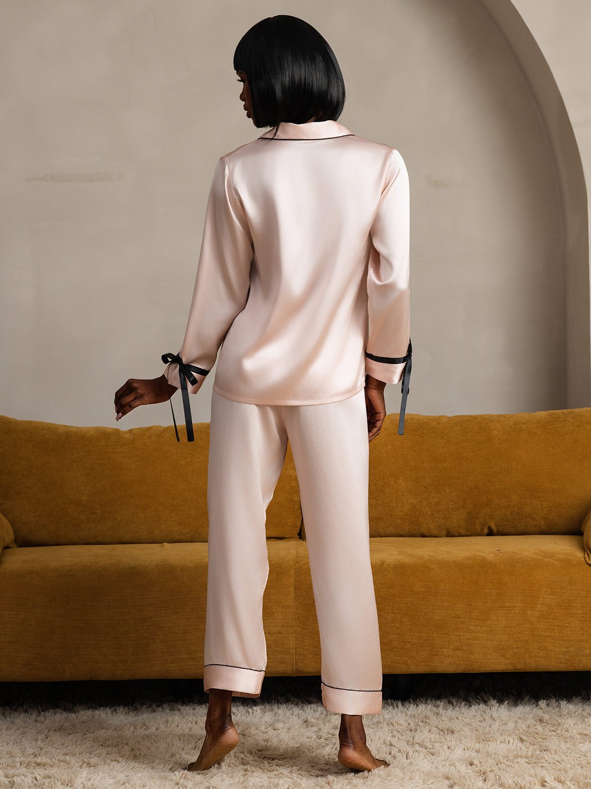 [Pink] SilkSilky-CA Pure Silk Long Sleeve Lapel Women's Pajamas 002