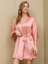 [Pink] SilkSilky-CA 3/4 Sleeve V Neck Nightgown&Robe Set 003