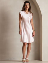 [Pink] SilkSilky-CA Cap Sleeve V Neck Dress 001