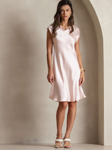 [Pink] SilkSilky-CA Cap Sleeve V Neck Dress 003