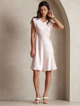 [Pink] SilkSilky-CA Cap Sleeve V Neck Dress 004