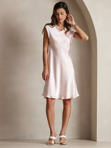 [Pink] SilkSilky-CA Cap Sleeve V Neck Dress 004