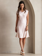 [Pink] SilkSilky-CA Cap Sleeve V Neck Dress 005