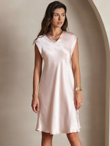 [Pink] SilkSilky-CA Cap Sleeve V Neck Dress 006