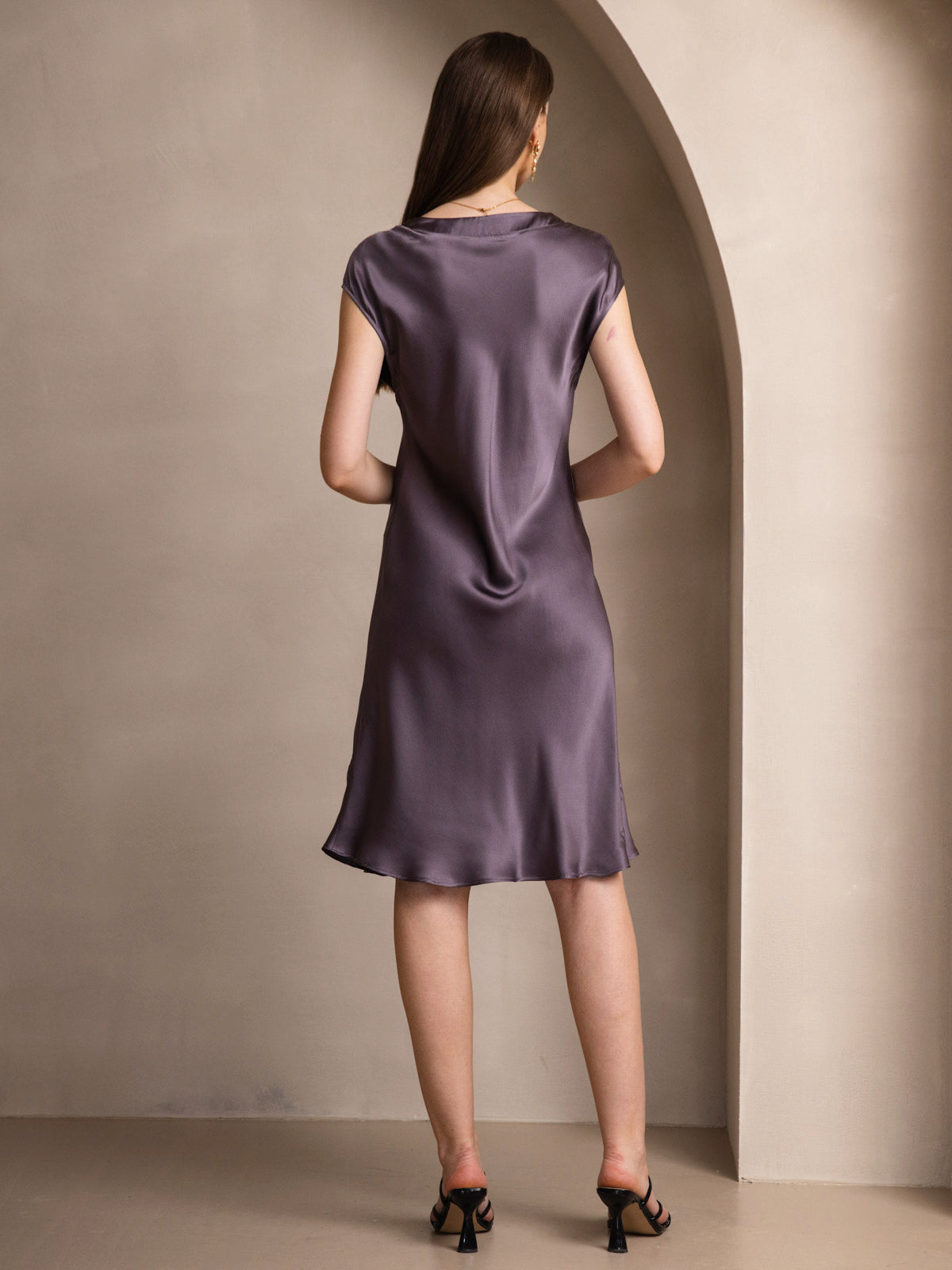 [Purple Gray] SilkSilky-CA Pure Silk Sleeveless V Neck Nightgown 002