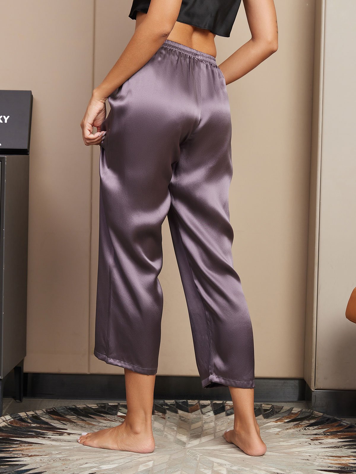 [Purple Gray] SilkSilky-CA Pure Silk Womens Sleep Bottoms 002