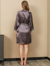 [Purple Gray] SilkSilky-CA 3/4 Sleeve V Neck Nightgown&Robe Set 006