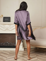 [Purple Gray] SilkSilky-CA Half Sleeve Women's Robe 002