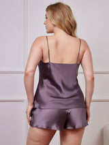 [Purple Gray] SilkSilky-CA Spaghetti Strap V Neck Plus Size Camisole Set 002