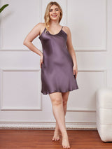 [Purple Gray] SilkSilky-CA Spaghetti Strap V Neck Plus Size Dress 005