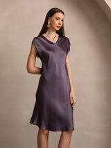 [Purple Gray] SilkSilky-CA Cap Sleeve V Neck Dress 006