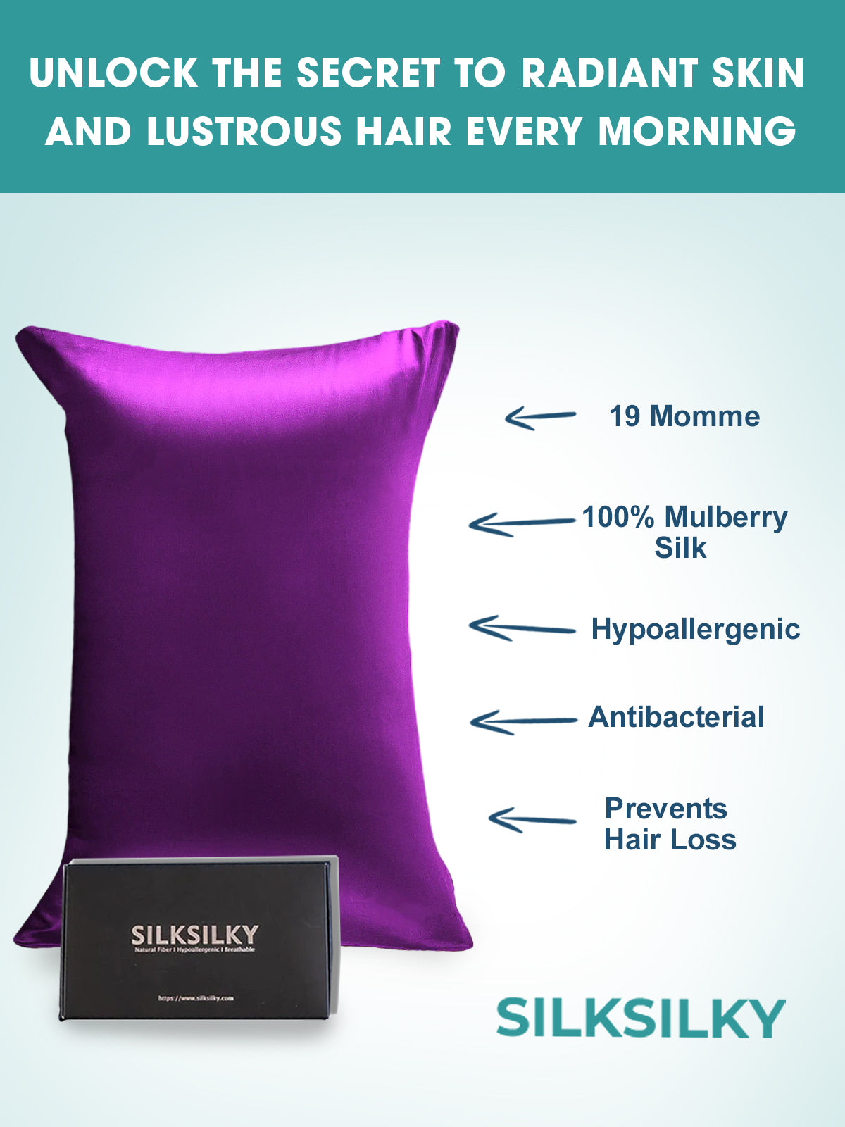 [Purple] SilkSilky-CA 19Momme Pure Silk Pillowcase 002