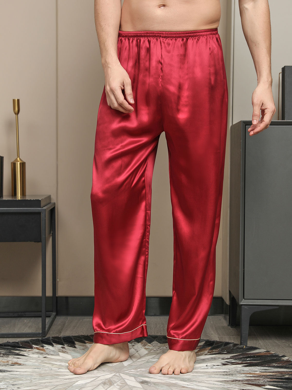 [Red] SilkSilky-CA Pure Silk Mens Sleep Bottoms 004