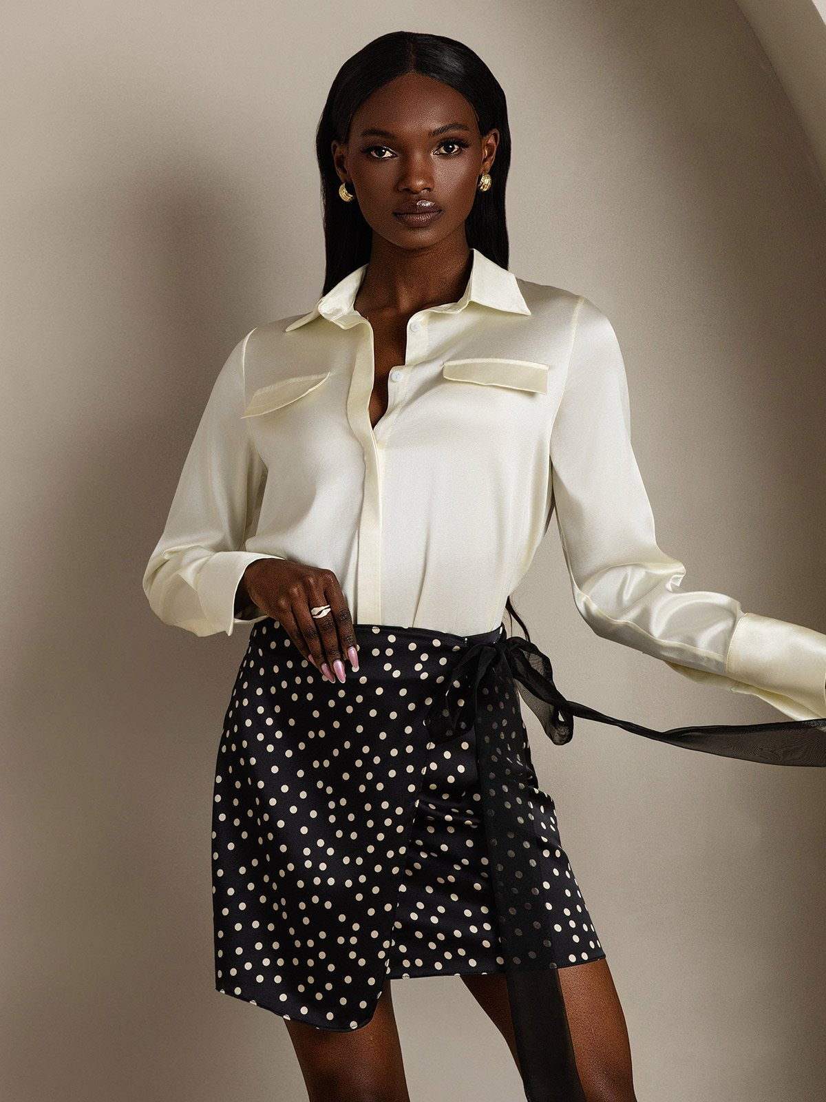 SilkSilky-CA 19Momme Silk Long Sleeve Collar Women's Shirt Ivory 001