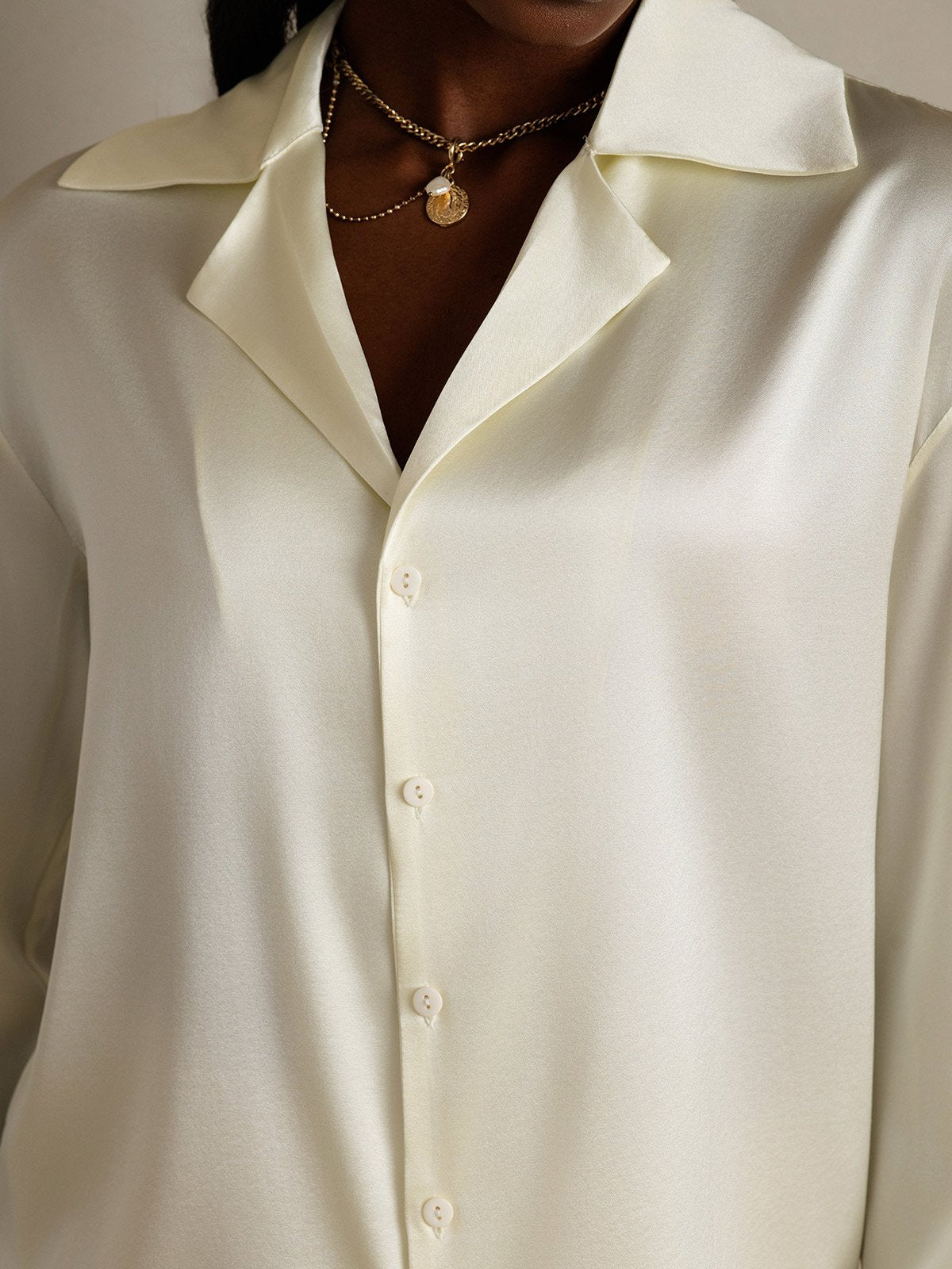 SilkSilky-CA 19Momme Silk Long Sleeve Lapel Women's Shirt Ivory 007