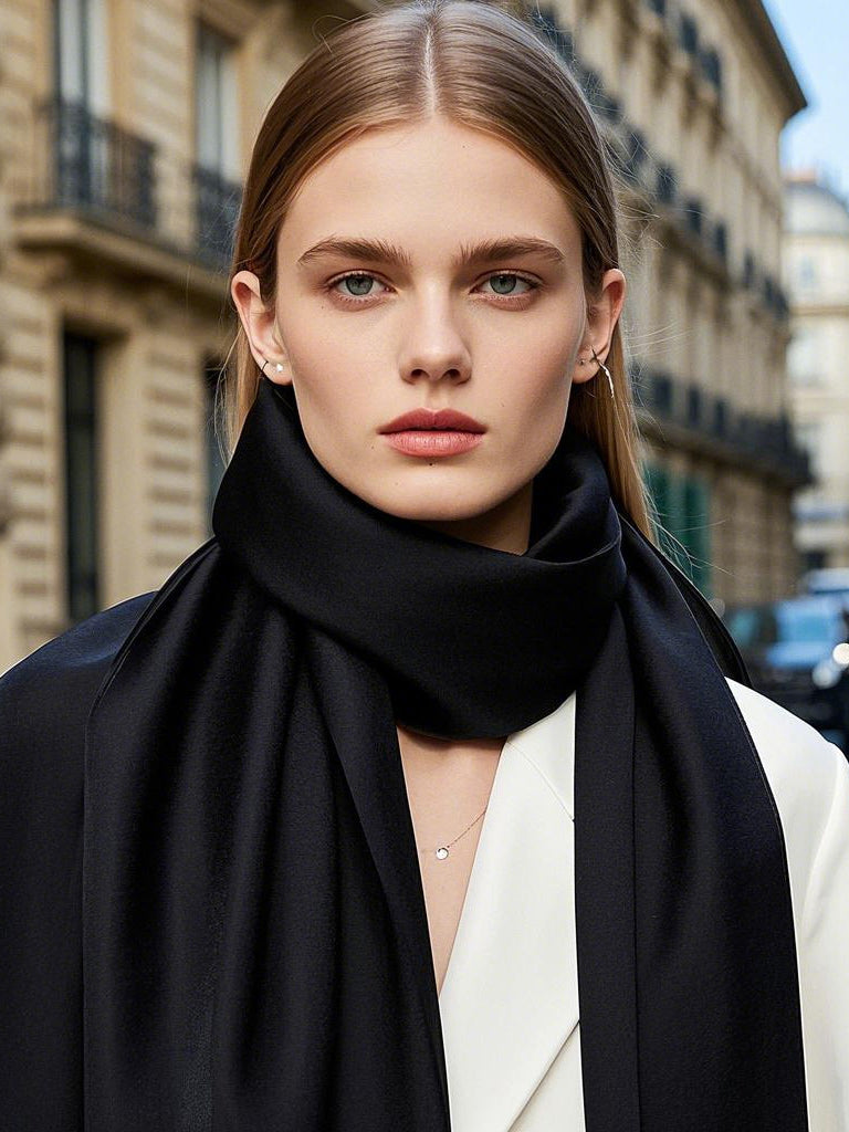 SilkSilky-CA Pure Silk Scarf Black 001