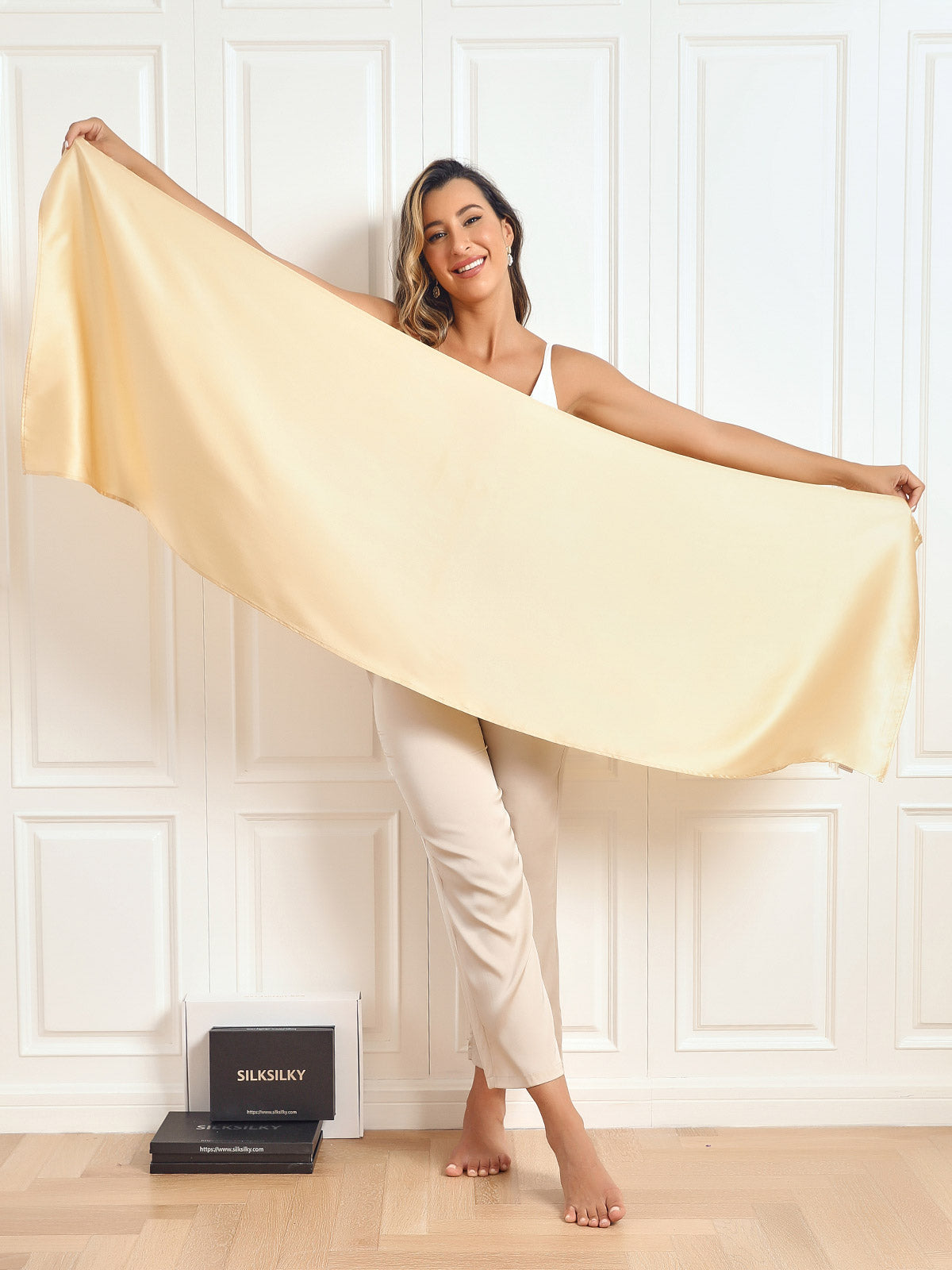 SilkSilky-CA Pure Silk Scarf Champagne 002
