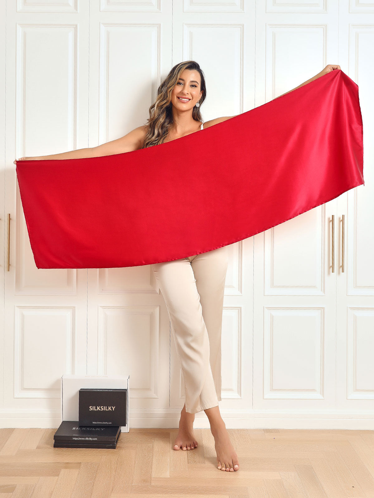 SilkSilky-CA Pure Silk Scarf Red 002