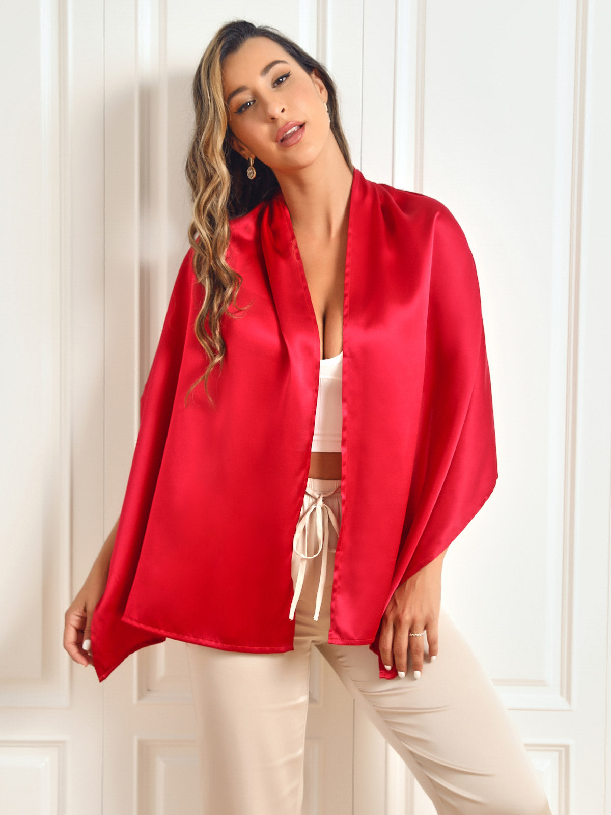 SilkSilky-CA Pure Silk Scarf Red 003