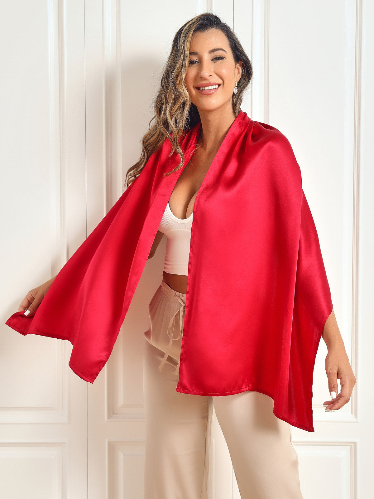 SilkSilky-CA Pure Silk Scarf Red 004